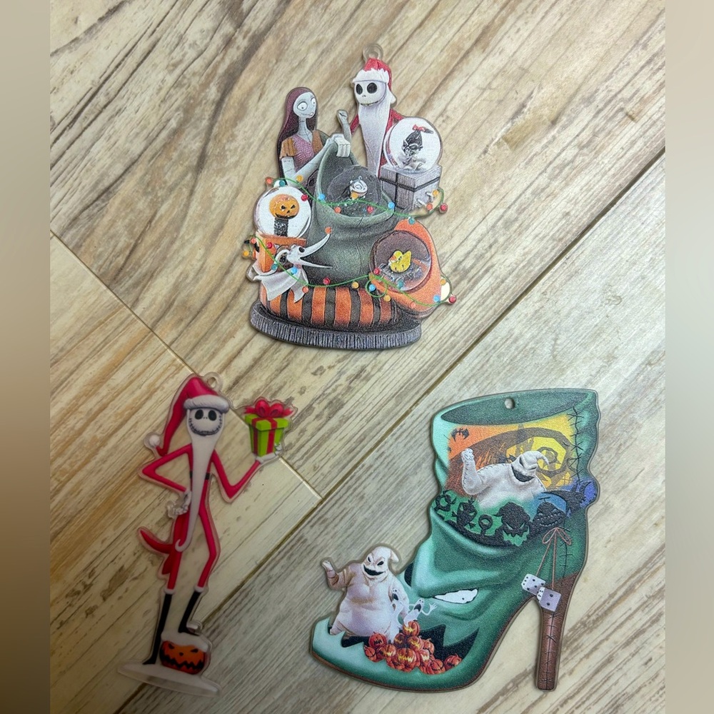 Tim Burton’s Nightmare Before Christmas Set Of 3 Flat Acrylic Ornaments 3.25” H
